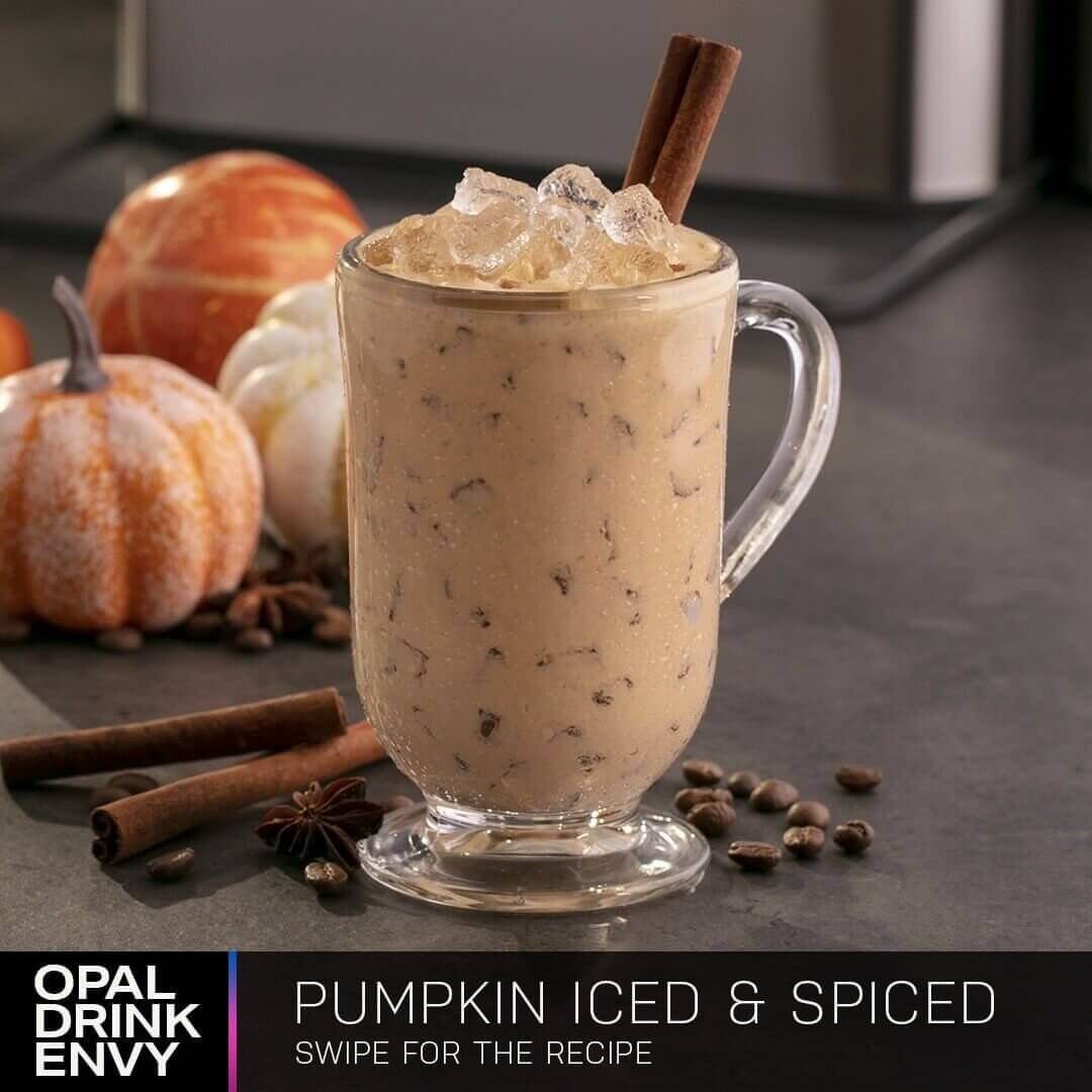 Recipe photo of pumpkin spice iced coffee chilled with Opal nugget ice